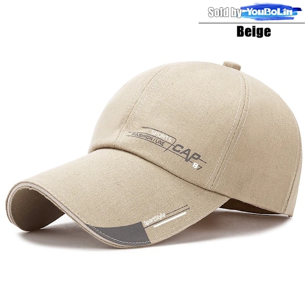Sommarhatt i bomull med förlängd brätte, texttryck, justerbar baseballkeps, solhatt, truckerkepsar, pappahattar Beige