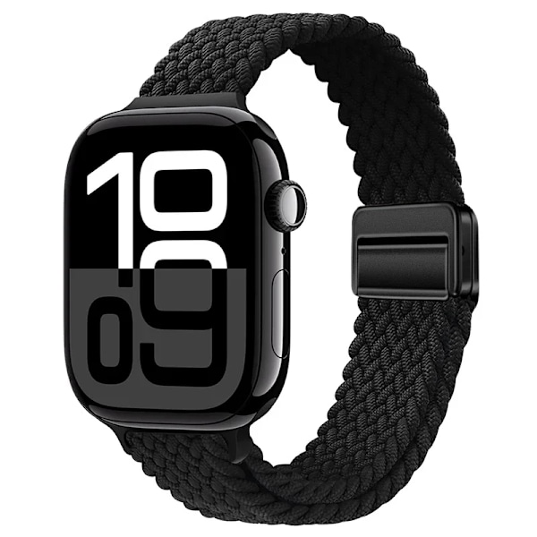 Smal Flätad Loop Nylonrem För Apple Watch Ultra 49mm 10 46mm 42mm 9/8/7 Andningsbart Damarmband iWatch 6/5/SE/3 Armband Black 38 40 41mm(S10-42mm)
