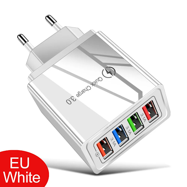 4 USB Laddare Snabbladdning 3.0 4.0 Port Snabb Laddning Väggadapter För iPhone 12 11 X Xiaomi Samsung Mobiltelefon Laddare QC 3.0 White EU