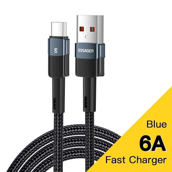 Essager 6A Typ C USB-kabel Snabbladdning För Huawei P40 Pro P30 66W Sladd Laddare Datakabel För Samsung S21 Ultra S20 Poco Blue 2m
