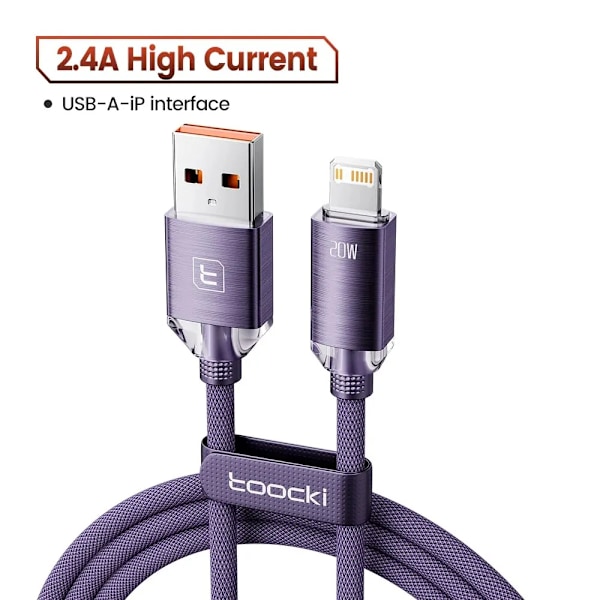 Toocki USB-kabel för iPhone 14 13 12 Pro Max 2.4A Snabbladdning Lightning-kabel Datakabel för iPhone 8 7 6 5 Plus AirPods Purple 1m