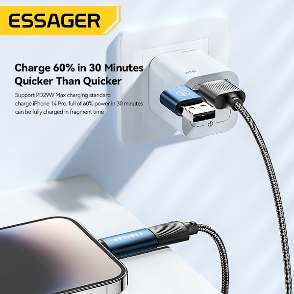 Essager 4 i 1 USB-kabel Typ C 65W PD Snabbladdningskabel Typ C Till Typ C-kabel För iPhone 16 15 14 Pro Max iPad HUAWEI Xiaomi 65W 4 in 1 black 1M