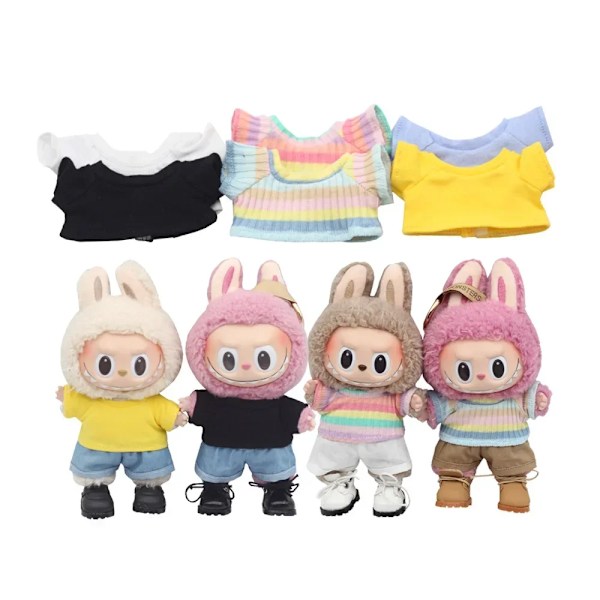 Dockkläder Outfit Tillbehör För Korea Kpop Exo 15-17cm Labubu Idol Dockor 10cm cotoon docka T-shirt denim shorts set Kläder White T no doll
