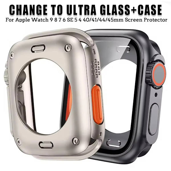 Skärmskydd för Apple Watch 45mm 44mm 40mm 41mm Hårt PC Främre Bakre Stötfångare Skal iwatch 9 8 7 SE 6 5 4 Ändra Till Ultra transparent Series7 8 9 41mm