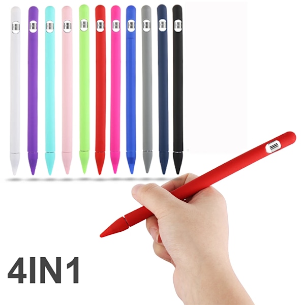 Fodral för IPad Tablet Touch Pen Stylus Skyddsfodral 4-i-1 Färgglatt Mjukt Silikonskydd för Apple Pencil 1:a Generationen Rose Gold
