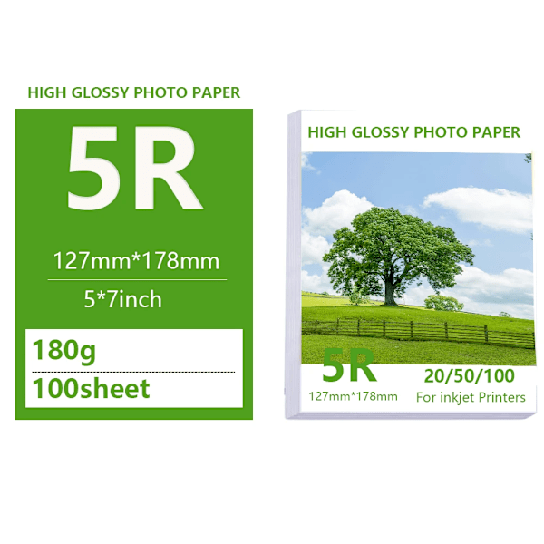 Multi Specifikation Högglans Fotopapper 3R 4R 5R A4 Fotoutskriftspapper Bläckstråleskrivare 180G Glättat Enkelsidigt Fotopapper 5R 180g 100sheet