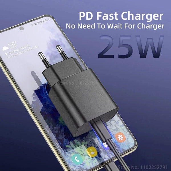 Original PD 25W Supersnabbladdare För Samsung Galaxy S21 S22 S23 S24 Ultra A54 A53 A34 USB Typ C Datakabel 2M Laddare Adapter EU Black 2 IN 1