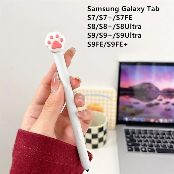 Silikon Pennfodral Tablet Touch Stylus Penna Skydd Tecknad Söt för Samsung Galaxy Tab S6 Lite S7 FE S8 Ultra S9 Plus S7 White Paw