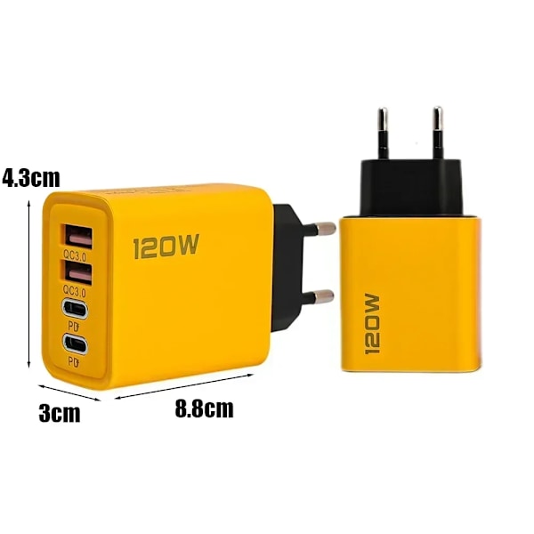 120W Snabbladdning 4 Portar Mobiltelefonladdare QC3.0 USB Typ C Laddare Dubbel PD Väggadapter EU/US/UK Kontakt för IPhone15 Xiaomi EU Charger