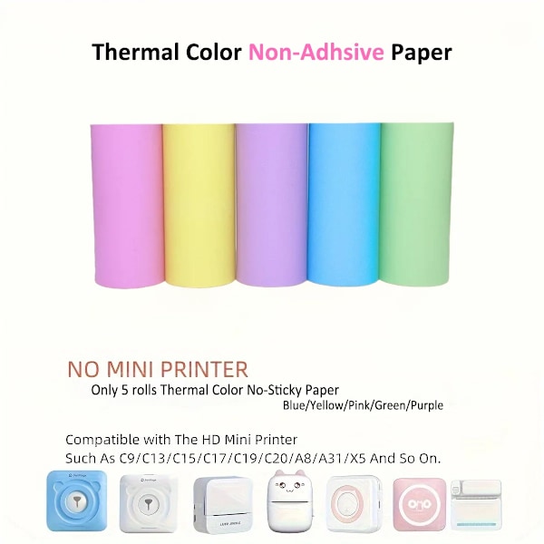 10 Rullar Termopapper Kamera Utskrift Vit Barnkamera Träfiber Instant Print Barn Rullpapper Miniskrivartillbehör 5 Color