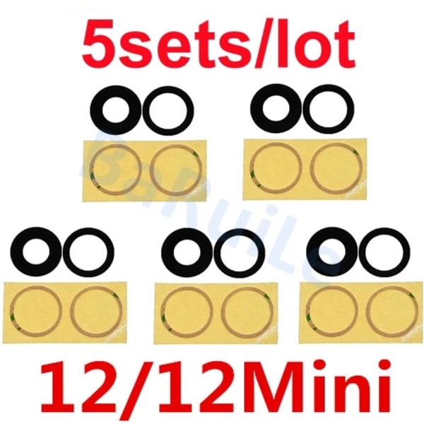 BaRuiLe 5-pack Bakre Kameralins Glas för iPhone 15 Pro Max 14 Plus 13 MINI 12 11 XR XS XSMax X 6 7P 8 lins med Självhäftande 5x 12 12mini
