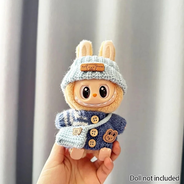 Kläder för 15-17 cm v1v2 Labubu, outfit Labubu Sittande Party Bear, Etikett, Halsduk, Hatt, Väska, Docktillbehör, Söt Dekoration Blue 1 Set no doll