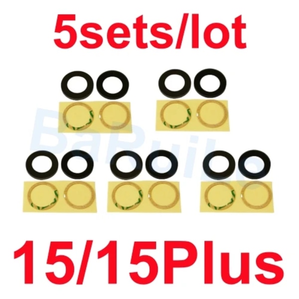 BaRuiLe 5-pack Bakre Kameralins Glas för iPhone 15 Pro Max 14 Plus 13 MINI 12 11 XR XS XSMax X 6 7P 8 lins med Självhäftande 5x 15 15Plus