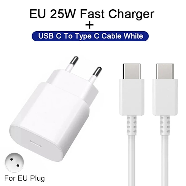 Original PD 25W Supersnabbladdare För Samsung Galaxy S21 S22 S23 S24 Ultra A54 A53 A34 USB Typ C Datakabel 2M Laddare Adapter EU White 2 IN 1