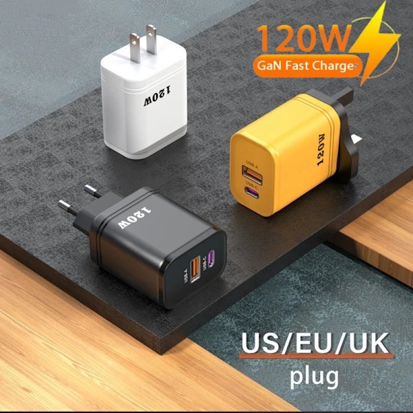 120W Laddare Snabbladdning USB-A USB-C EU/US/UK Kontakt Strömadapter Portabel Reseladdare För Huawei Sumsang iPhone NY 2025 1M data cable