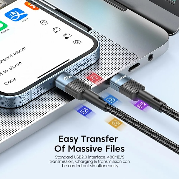 Essager 100W C Till C Typ C Kabel USB C PD Snabbladdningskabel Sladd För Macbook Samsung Xiaomi Typ C USB C Kabel 60W Black 3m