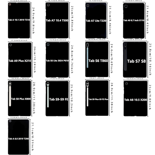 Silikon Tablet Fodral för Samsung Galaxy Tab A9 + 8.7 Plus S6 T860 Fodral Tab A8 X200 S6 Lite P610 S7+ S9 FE Plus TPU Svart Skal Black Tab A9 Plus X210