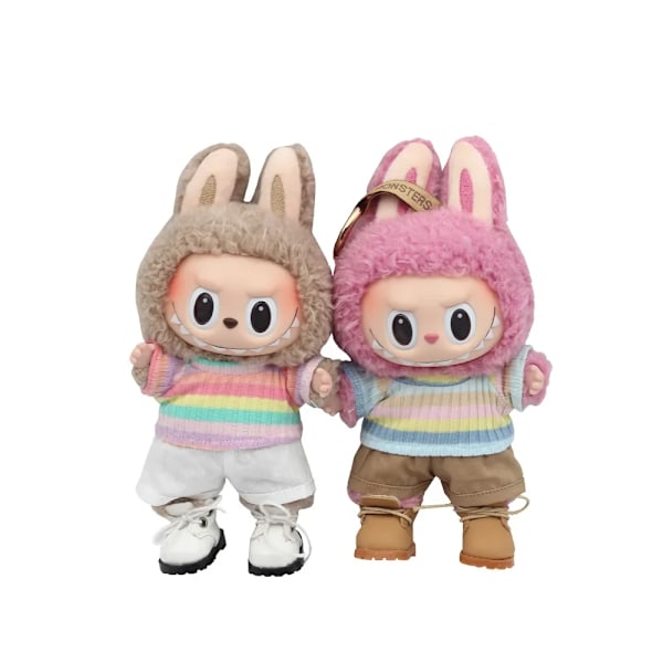 Dockkläder Outfit Tillbehör För Korea Kpop Exo 15-17cm Labubu Idol Dockor 10cm cotoon docka T-shirt denim shorts set Kläder Striped Pink T no doll