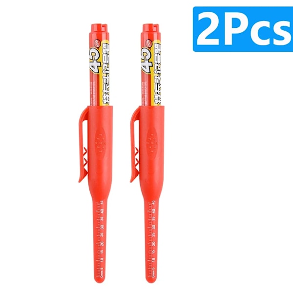 1-6 st 45 mm Vattentät Lång Huvud Nib Djupa Hål Markörer Penna Kakel Snickarpenna Multifunktionell för Träbearbetning Svart/Blå/Röd Bläck 2pcs red pen