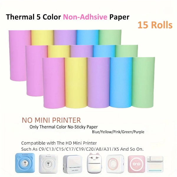 10 Rullar Termopapper Kamera Utskrift Vit Barnkamera Träfiber Instant Print Barn Rullpapper Miniskrivartillbehör 5 Color 3Set