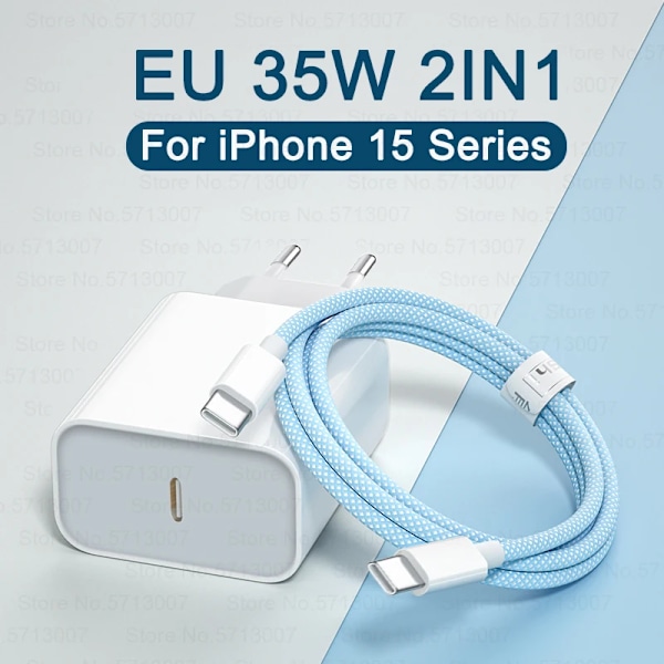 PD 35W Snabbladdare För iPhone 15 Pro Max USB Typ C Laddarkabel För Xiaomi 14 Redmi Note 12 13 Pro Snabbladdningstillbehör EU 35W 1M Blue 2IN1