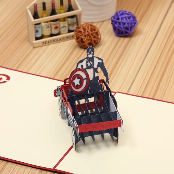 Pop UP 3D Födelsedagskort Världsattraktioner Kort Affärsinbjudan Pojke Gåva Hälsning Turistvykort för Pojkvän Pappa Present Captain American