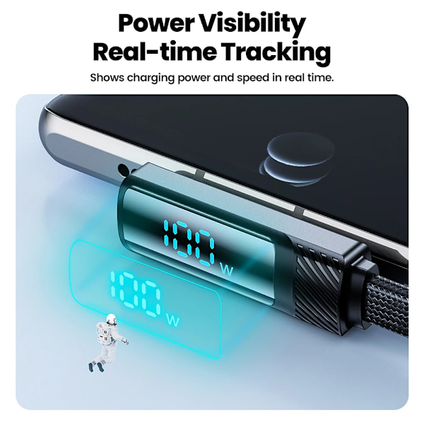 Toocki PD 100W 66W USB Typ C-kabel 90 graders snabbladdning för Huawei Mate 40 P50 Samsung Xiaomi Digital Display Typ C Datakabel Black 2m