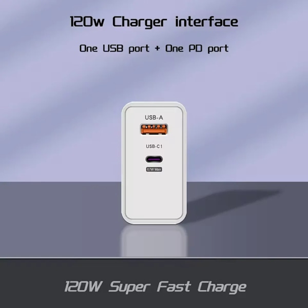 120W GaN USB Typ C Snabbladdare PD Mobiltelefon Snabbladdning Väggadapter för iPhone 15 Xiaomi Samsung EU/US/UK-kontakt EU 1M 6A Cable