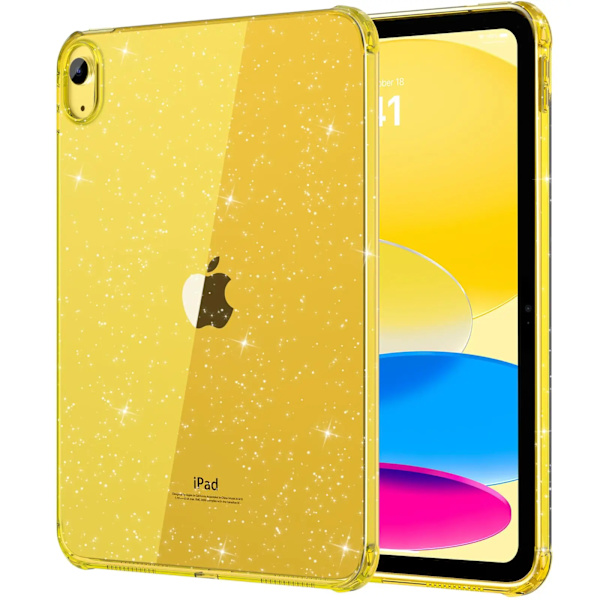 För iPad Air Mini Pro 8.3 9.7 10.2 10.9 11 11:e 10:e 9:e 8:e generationen, skimrande glittrande mjukt silikonskal med airbag Yellow iPad 7th 10.2-inch