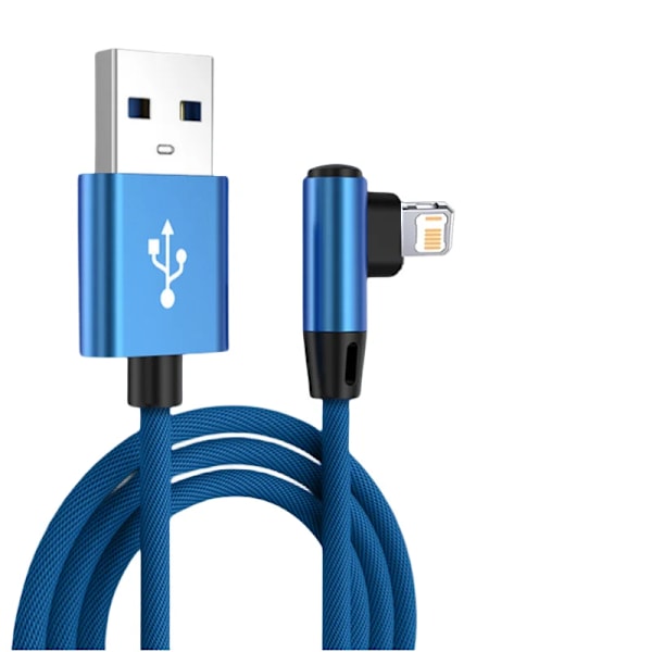90 graders USB-kabel för iPhone 14 13 12 11 Pro Max X XR 6s 7 8 Plus Mobiltelefon Snabbladdningskabel Datakabel Laddningssladd Blue 1m