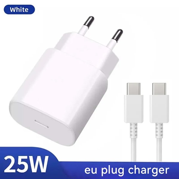 25W PD Laddare USB C Snabbladdare för Samsung Galaxy S22 S23 Ultra Note 10 + 5G Mobiltelefon Typ C Snabbladdande Väggadapter White EU-10A Cable