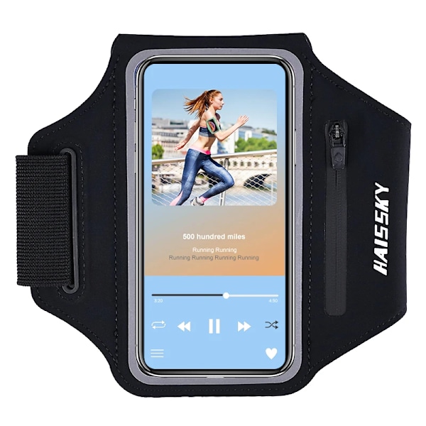 HAISSKY 6.5\" Sportarmband Telefonfodral För iPhone 15 14 13 12 11 Pro Max 16 AirPods Pro Samsung S24 Xiaomi Gym Träning Armband Black