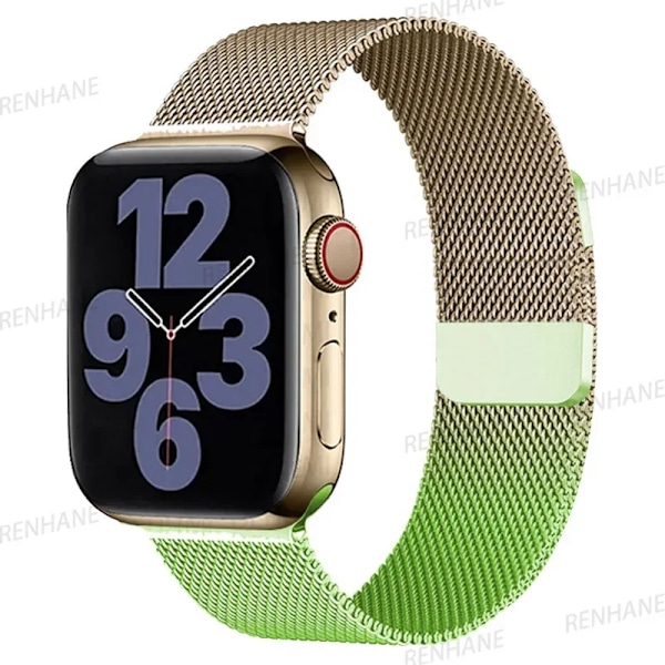 Milanese Armband för Apple Watch Ultra 2 49mm 45mm 46mm 44mm 40mm 42mm 41mm Armband för iWatch Series 10 9 3 4 6 5 SE 7 8 Rem Green rose golden 38-40-41-42mm(S10)