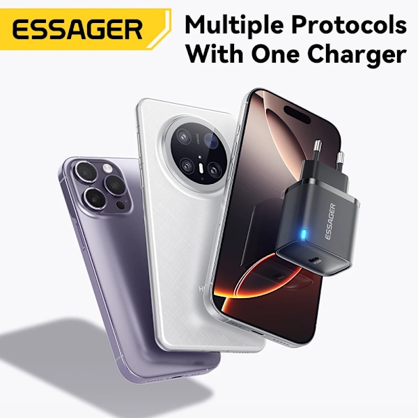 Essager Mini 20W USB Typ C Laddare PD Snabbladdning för iPhone 16 15 14 Pro Quick Charge 3.0 Mobiltelefonladdare för Samsung 20W White EU Plug