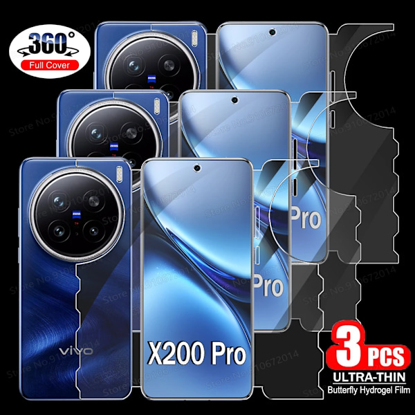 3 st 360 Full Cover Butterfly Hydrogel Film För VIVO X200 X100 X90 X80 X70 X60 X50 IQOO 10 11 Pro Ultratunn HD Skärmskydd For VIVO X200 Pro 3 Pieces