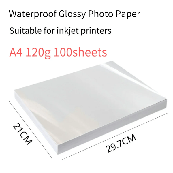 Vattentätt Glättat Fotopapper A4 100 Ark Enkelsidigt Snabbtorkande Bläckstrålepapper Fotografiskt Papper för Färgbläckskrivare A4 120g 100sheets