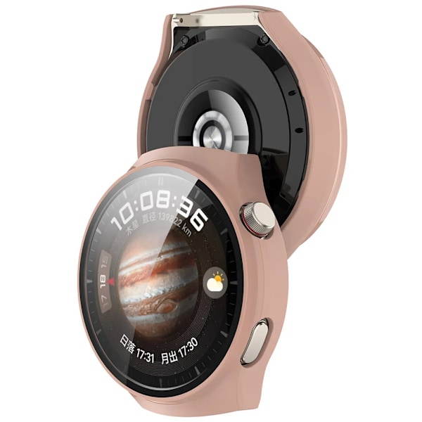 PC Klockskyddsfodral för Huawei Watch4 Pro Space Edition Stötsäkert Fullskärmsskydd Skal /M Härdat Glas pink
