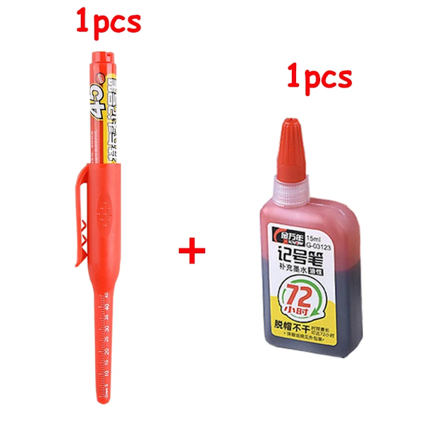 1-6 st 45 mm Vattentät Lång Huvud Nib Djupa Hål Markörer Penna Kakel Snickarpenna Multifunktionell för Träbearbetning Svart/Blå/Röd Bläck red 1pen 1ink