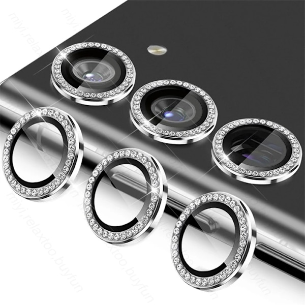 9D Diamant Kameralinsskydd Ring Skyddsfilm För Samsung Galaxy S25 S24 S23 S22 Ultra 5G S25 Plus S24 FE S23 Härdat Glas Diamond Silver For S24 Ultra