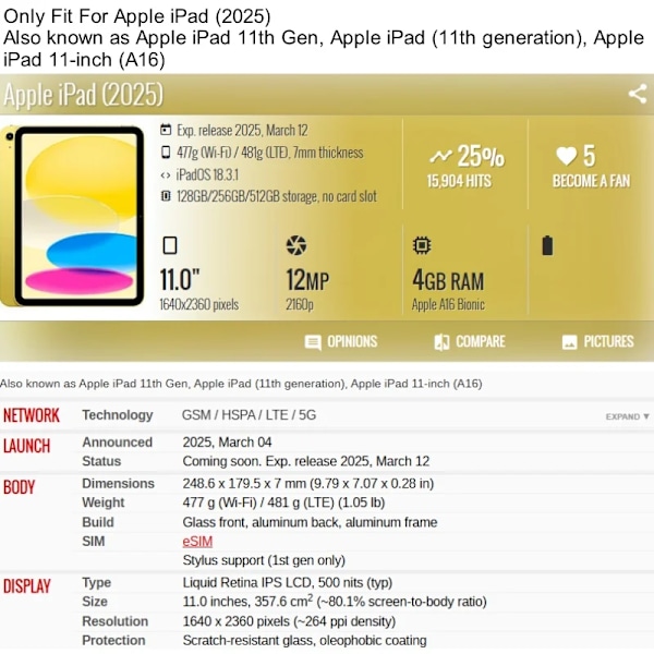 Fodral för Apple iPad 2025 med pennhållare, trefaldigt akrylklart bakstycke, smart skydd för iPad 11:e generationen 11 tum A16 gray For iPad 2025 A16