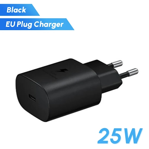 Original Samsung 25W Super Snabb Laddare PD Type C EU US Adapter Galaxy S25 S24 S23 S22 A56 A55 A26 A05s A54 A16 Z Fold Z Flip 6 Black 25w EU Plug