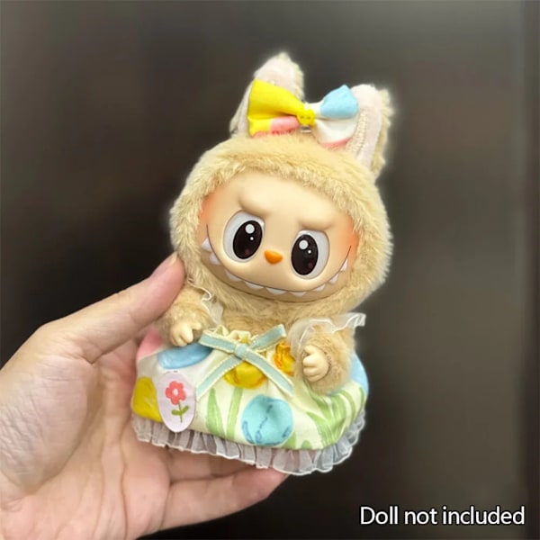 17cm Mini Plyschdockas Kläder Outfit Tillbehör För Korea Kpop Labubu Idol Sittande Fest V1 V2 Höst onesie hatt set Kläder 22 no doll