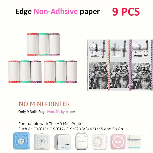 10 Rullar Termopapper Kamera Utskrift Vit Barnkamera Träfiber Instant Print Barn Rullpapper Miniskrivartillbehör 9PCS Edge