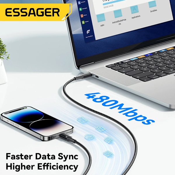 Essager USB C-kabel för iPhone 14 13 12 11 Pro Max Xs 8 Plus iPad Macbook Sladd 29W PD Snabbladdning Typ C till Lightning Datakabel Black 27W 3m
