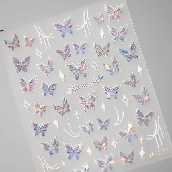 1 st 5D Japanska Kawaii Fjärils Nagelstickers Lyx Glitter Skal Aurora Nagelkonst Dekorationer Dekaler DIY Manikyr Slider Folie M251