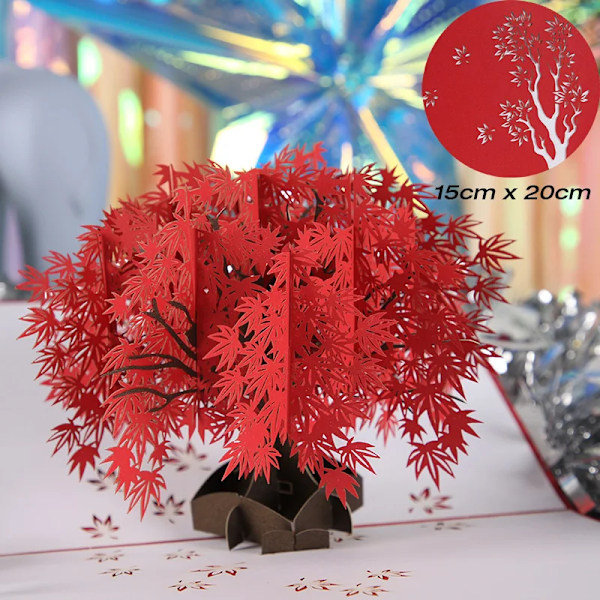 3D Pop Up Grattis på födelsedagen Bröllop Hälsning Inbjudningskort Pojke Flicka Barn Present Tackkort Miniatyrer Bästa Önskningar Vykort red maple