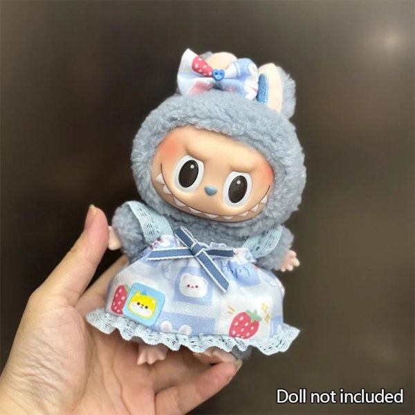 17cm Mini Plyschdockas Kläder Outfit Tillbehör För Korea Kpop Labubu Idol Sittande Fest V1 V2 Höst onesie hatt set Kläder 18 no doll