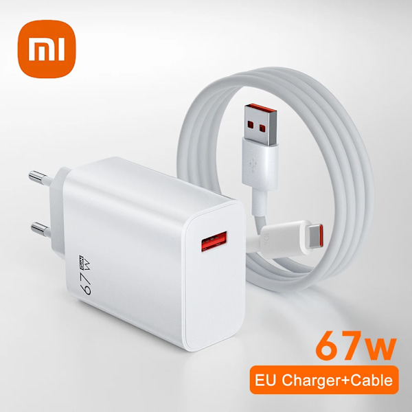 Xiaomi Original Laddare 67W Snabbladdning USB C PD Gränssnitt EU US UK Vägg Gan Laddningsadapter USB Typ C Kabel För Xiaomi Samsung EU Charger And Cable