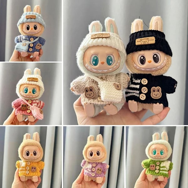 Kläder för 15-17 cm v1v2 Labubu, outfit Labubu Sittande Party Bear, Etikett, Halsduk, Hatt, Väska, Docktillbehör, Söt Dekoration Pink Sweater no doll