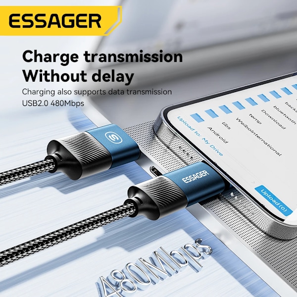 Essager 4 i 1 USB-kabel Typ C 65W PD Snabbladdningskabel Typ C Till Typ C-kabel För iPhone 16 15 14 Pro Max iPad HUAWEI Xiaomi 65W 4 in 1 black 1M